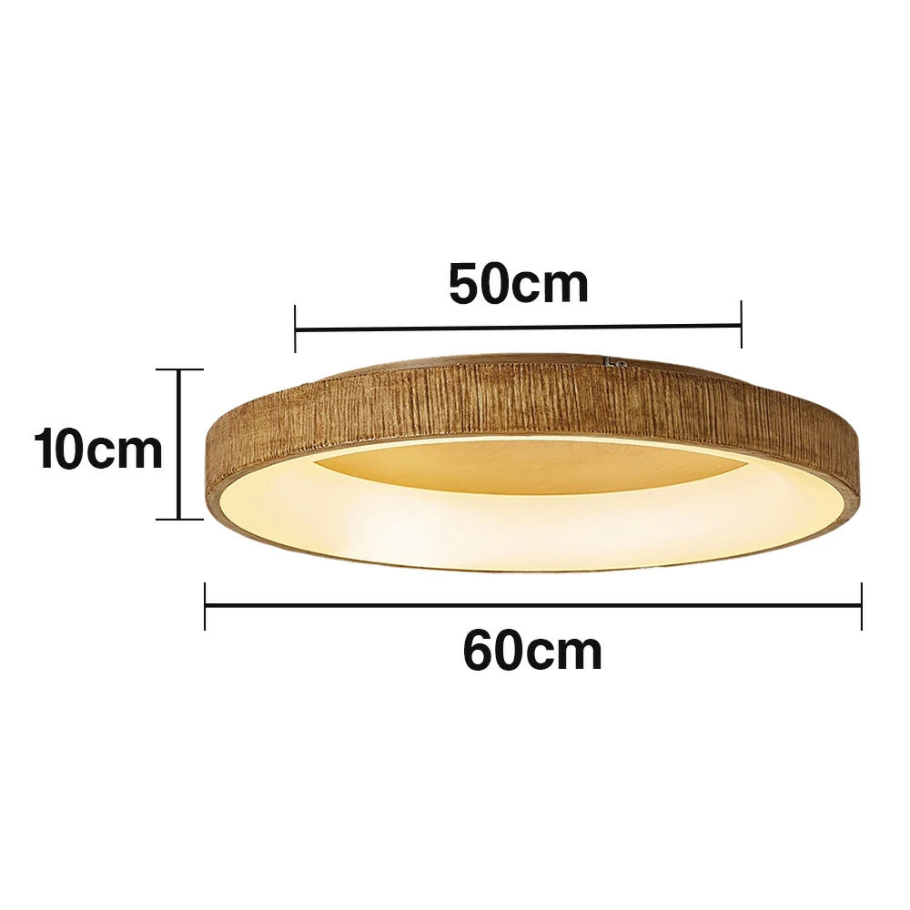 LIVARA Modern Wood Grain Round LED Ceiling Light 30/40/60cm, Acrylic Flush Mount Lamp with Warm Natural Finish for Living Room Bedroom