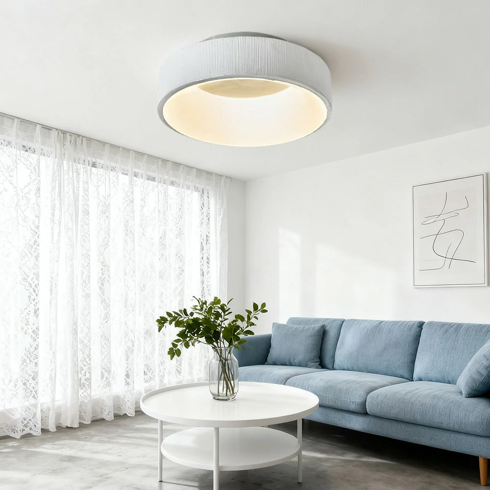 LIVARA Modern White Round LED Ceiling Light 30/40/60cm, Fabric Shade & Acrylic Flush Mount Lamp for Living Room Bedroom