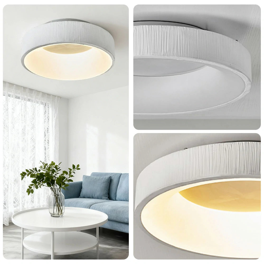 LIVARA Modern White Round LED Ceiling Light 30/40/60cm, Fabric Shade & Acrylic Flush Mount Lamp for Living Room Bedroom