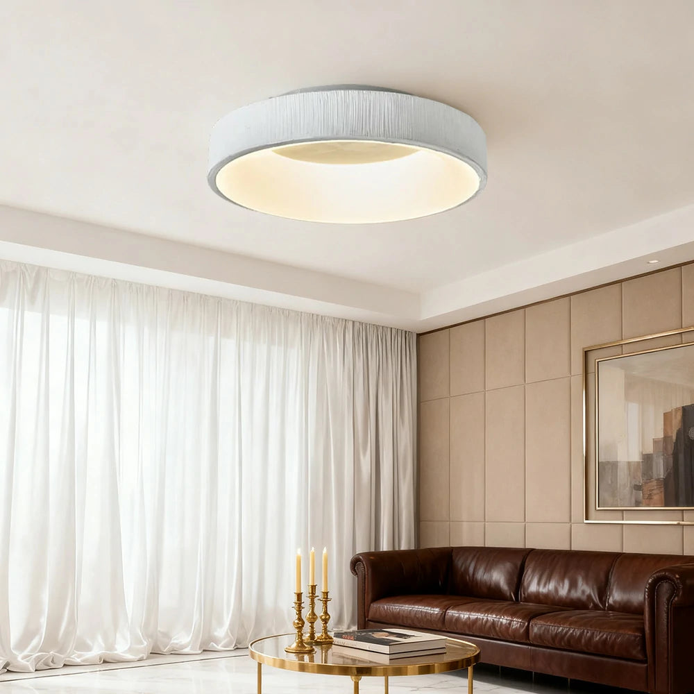 LIVARA Modern White Round LED Ceiling Light 30/40/60cm, Fabric Shade & Acrylic Flush Mount Lamp for Living Room Bedroom