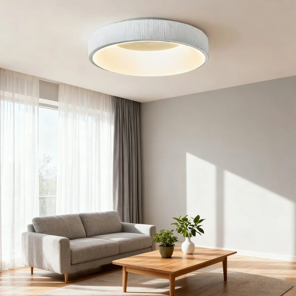 LIVARA Modern White Round LED Ceiling Light 30/40/60cm, Fabric Shade & Acrylic Flush Mount Lamp for Living Room Bedroom