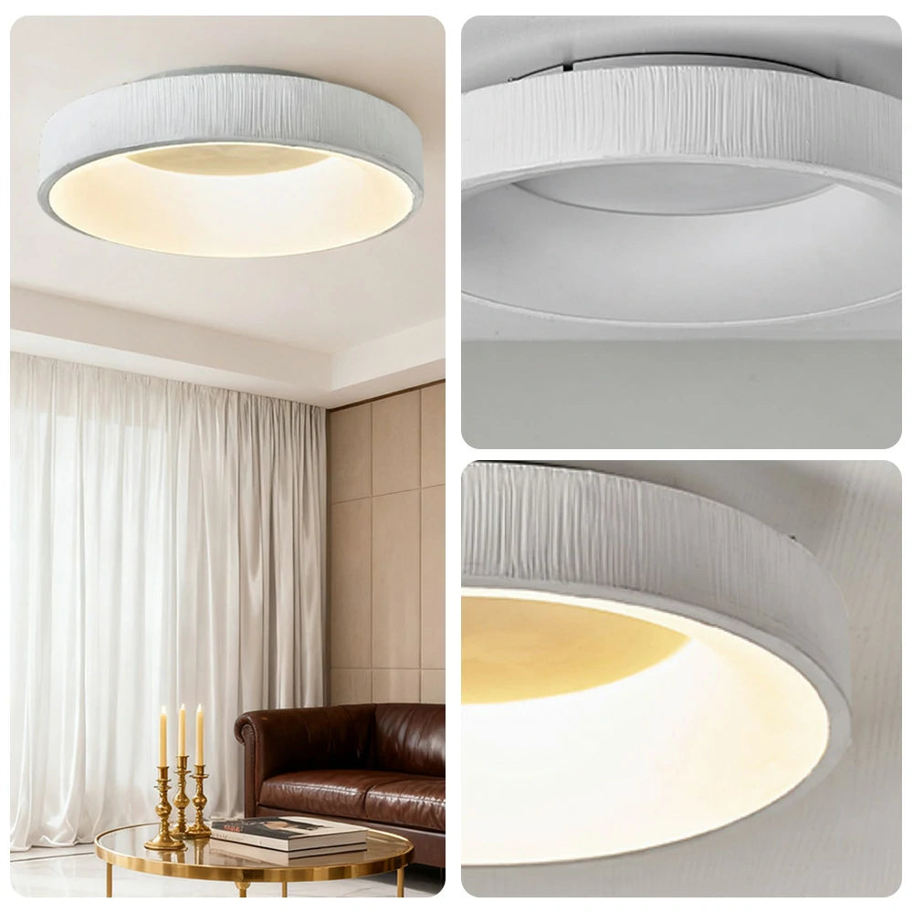 LIVARA Modern White Round LED Ceiling Light 30/40/60cm, Fabric Shade & Acrylic Flush Mount Lamp for Living Room Bedroom