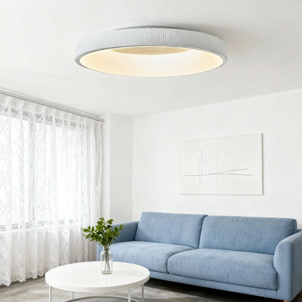 LIVARA Modern White Round LED Ceiling Light 30/40/60cm, Fabric Shade & Acrylic Flush Mount Lamp for Living Room Bedroom