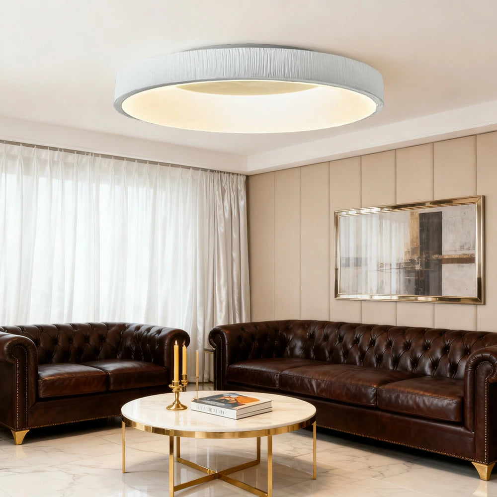 LIVARA Modern White Round LED Ceiling Light 30/40/60cm, Fabric Shade & Acrylic Flush Mount Lamp for Living Room Bedroom