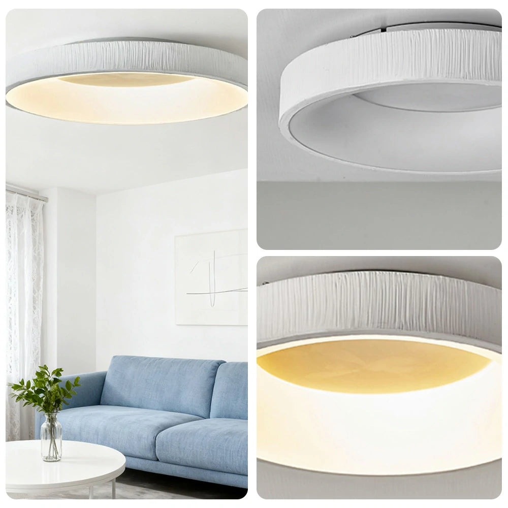 LIVARA Modern White Round LED Ceiling Light 30/40/60cm, Fabric Shade & Acrylic Flush Mount Lamp for Living Room Bedroom