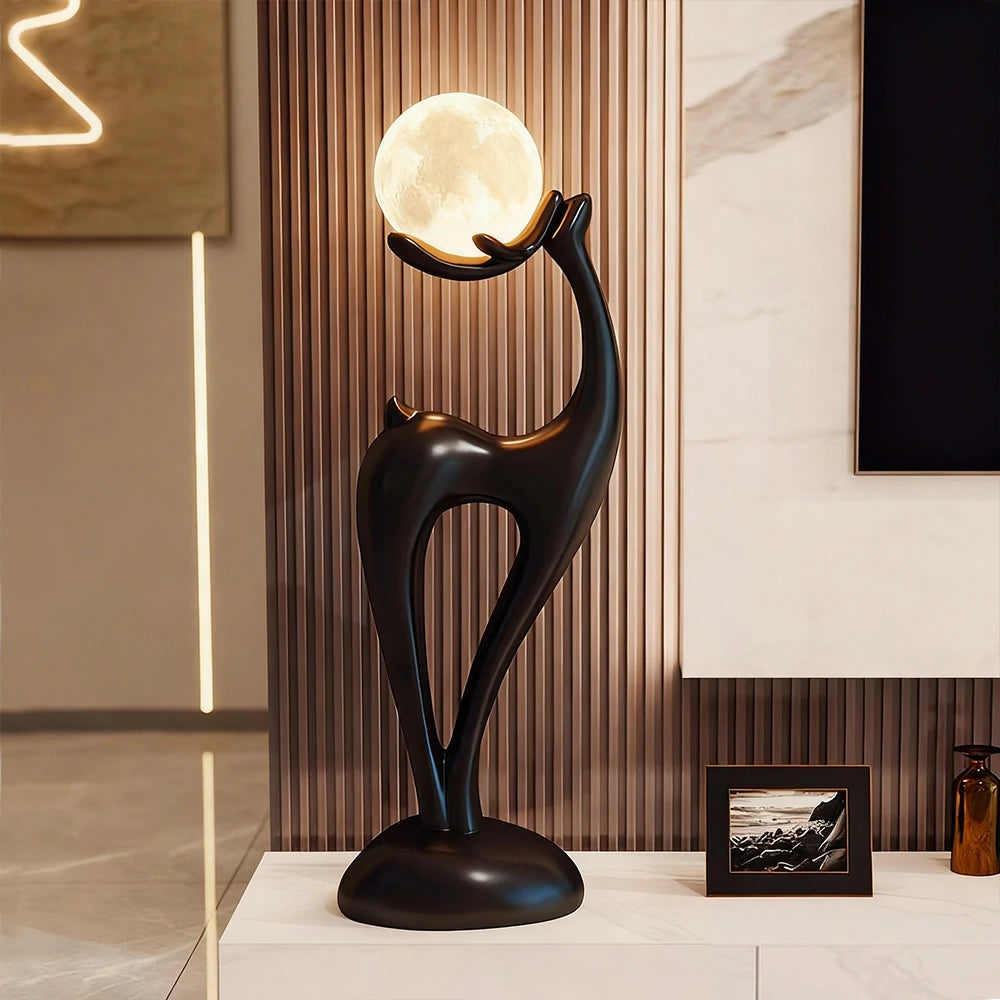 LIVARA Touch Control Moon Floor Lamp with 3-Color Dimmable LED, Soft Eye-Comfort Lighting & Artistic Resin Design - Black