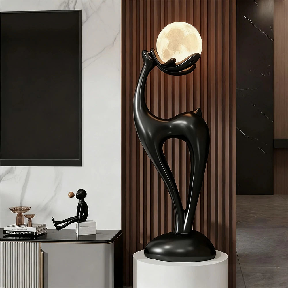 LIVARA Touch Control Moon Floor Lamp with 3-Color Dimmable LED, Soft Eye-Comfort Lighting & Artistic Resin Design - Black