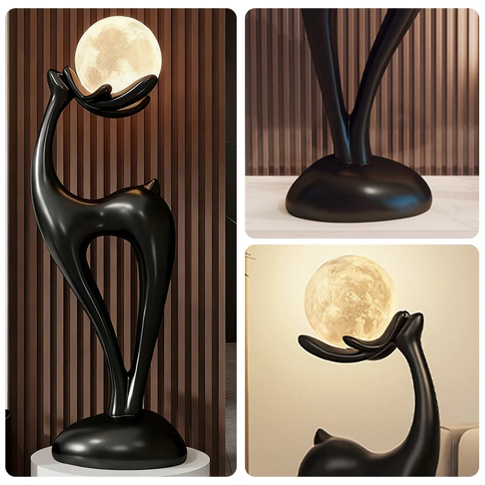 LIVARA Touch Control Moon Floor Lamp with 3-Color Dimmable LED, Soft Eye-Comfort Lighting & Artistic Resin Design - Black