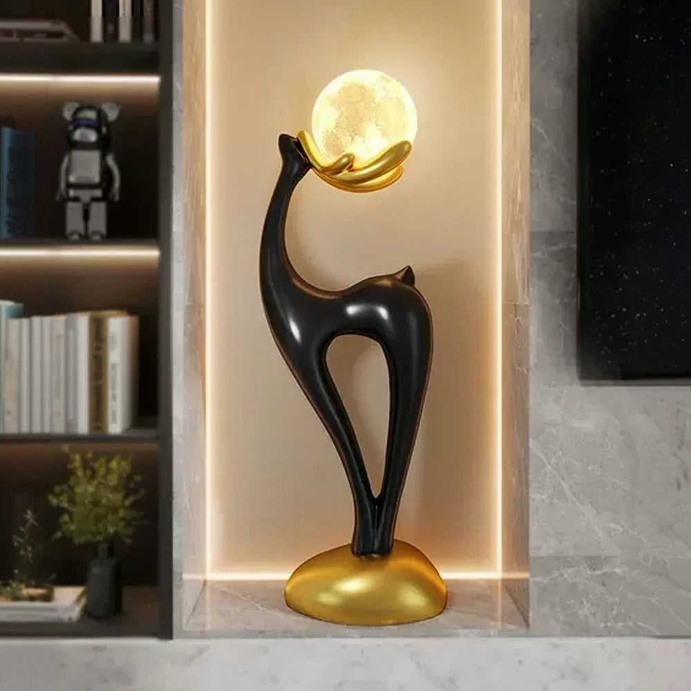 LIVARA Touch Control Moon Floor Lamp with 3-Color Dimmable LED, Soft Eye-Comfort Lighting & Artistic Resin Design - Gold