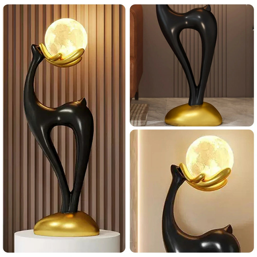 LIVARA Touch Control Moon Floor Lamp with 3-Color Dimmable LED, Soft Eye-Comfort Lighting & Artistic Resin Design - Gold