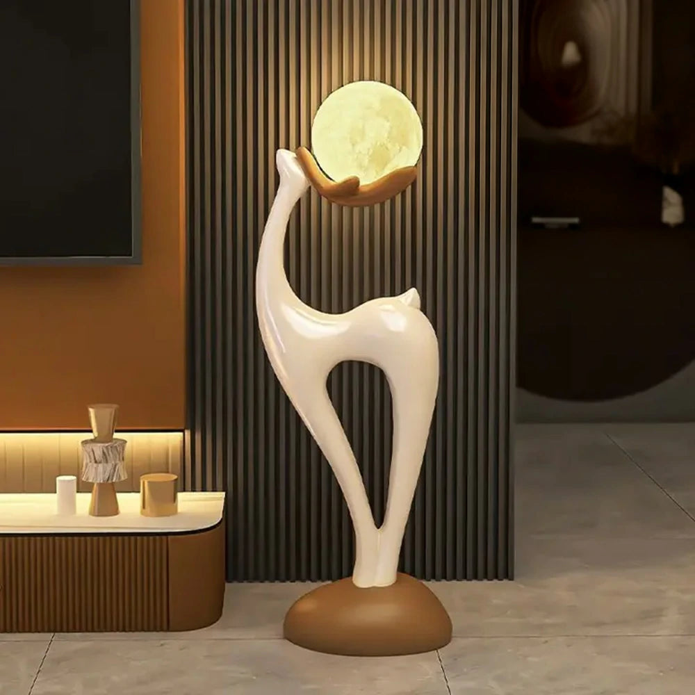 LIVARA Touch Control Moon Floor Lamp with 3-Color Dimmable LED, Soft Eye-Comfort Lighting & Artistic Resin Design - White