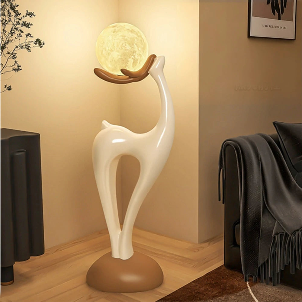 LIVARA Touch Control Moon Floor Lamp with 3-Color Dimmable LED, Soft Eye-Comfort Lighting & Artistic Resin Design - White
