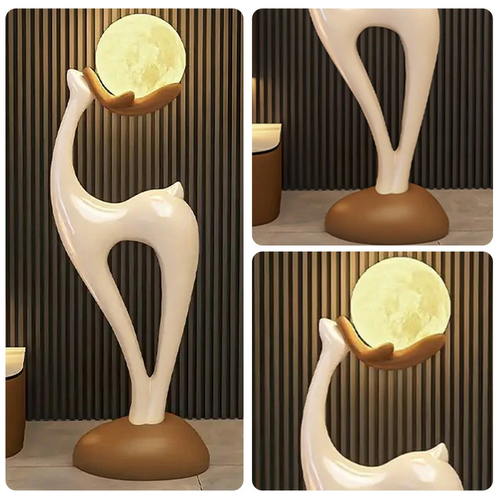 LIVARA Touch Control Moon Floor Lamp with 3-Color Dimmable LED, Soft Eye-Comfort Lighting & Artistic Resin Design - White