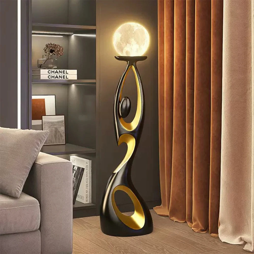 LIVARA Touch Control Rechargeable Moon Floor Lamp with 3-Color Dimmable LED & 3D Printed Resin Design - Black
