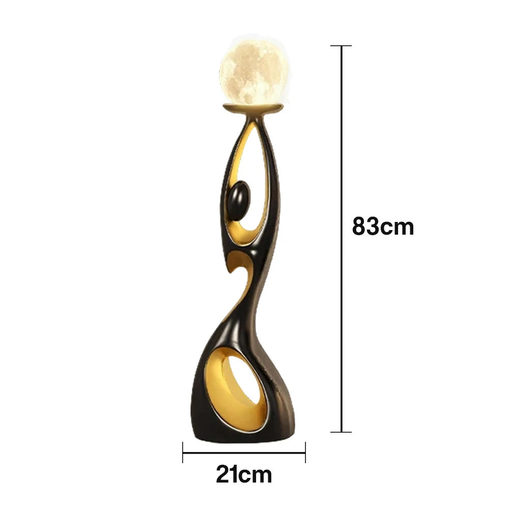 LIVARA Touch Control Rechargeable Moon Floor Lamp with 3-Color Dimmable LED & 3D Printed Resin Design - Black
