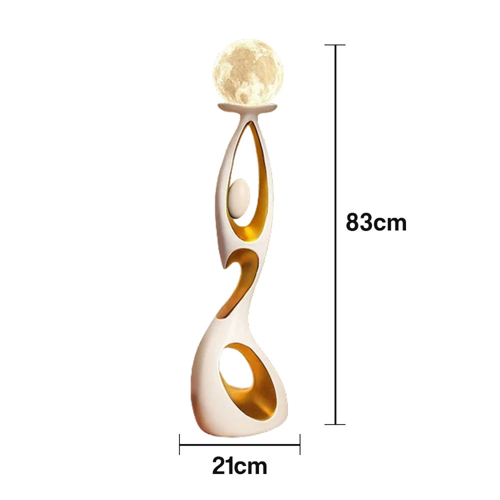 LIVARA Touch Control Rechargeable Moon Floor Lamp with 3-Color Dimmable LED & 3D Printed Resin Design - White