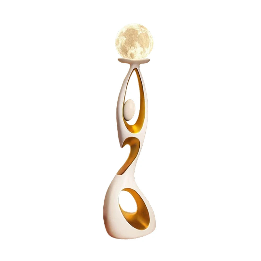 LIVARA Touch Control Rechargeable Moon Floor Lamp with 3-Color Dimmable LED & 3D Printed Resin Design - White