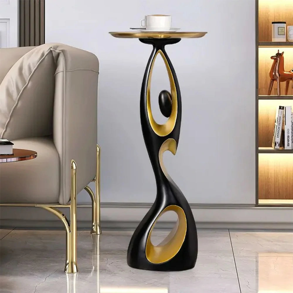 LIVARA Modern Resin Alloy Sculptural Tray Stand – Black & Gold Artistic Figurine for Living Room Decor - Black