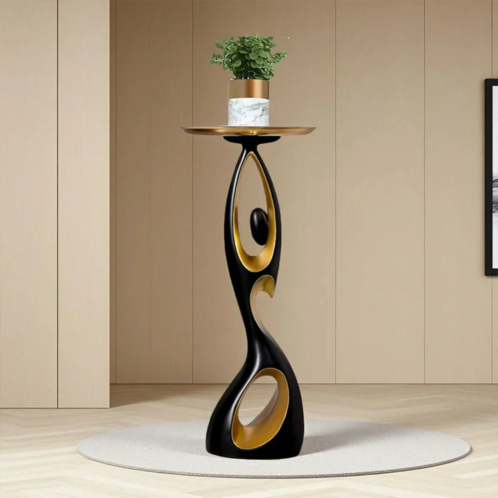 LIVARA Modern Resin Alloy Sculptural Tray Stand – Black & Gold Artistic Figurine for Living Room Decor - Black
