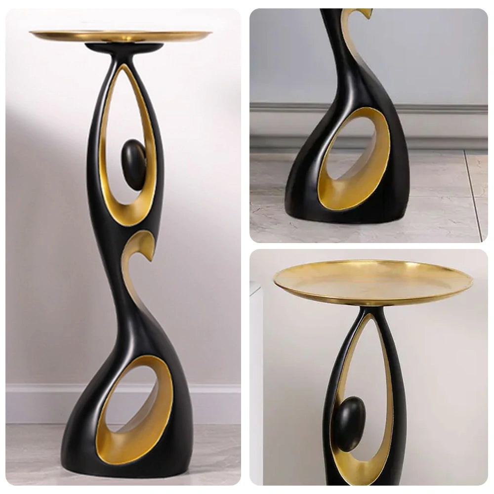 LIVARA Modern Resin Alloy Sculptural Tray Stand – Black & Gold Artistic Figurine for Living Room Decor - Black