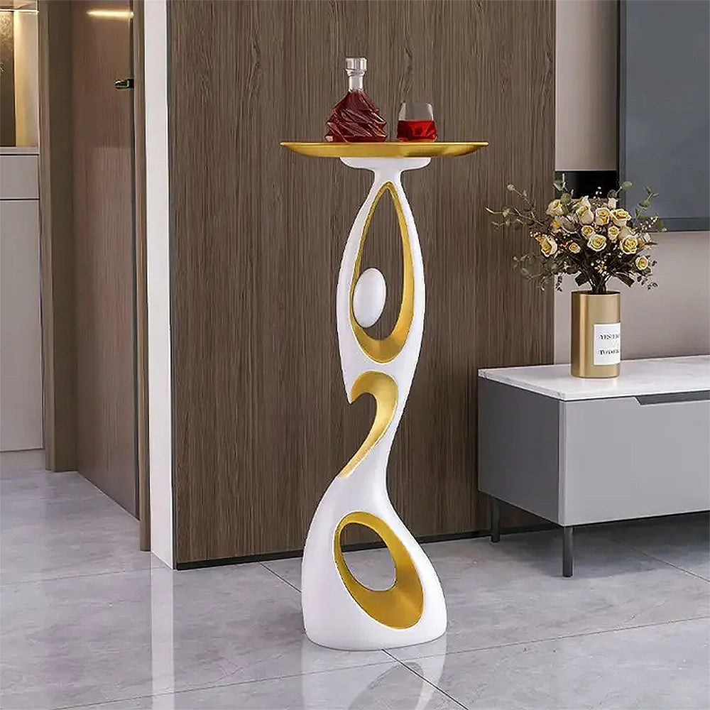 LIVARA Modern Resin Alloy Sculptural Tray Stand – Black & Gold Artistic Figurine for Living Room Decor - White