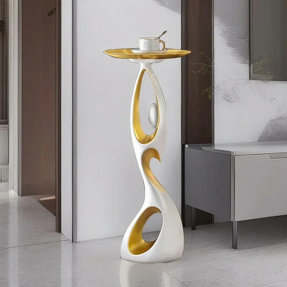 LIVARA Modern Resin Alloy Sculptural Tray Stand – Black & Gold Artistic Figurine for Living Room Decor - White
