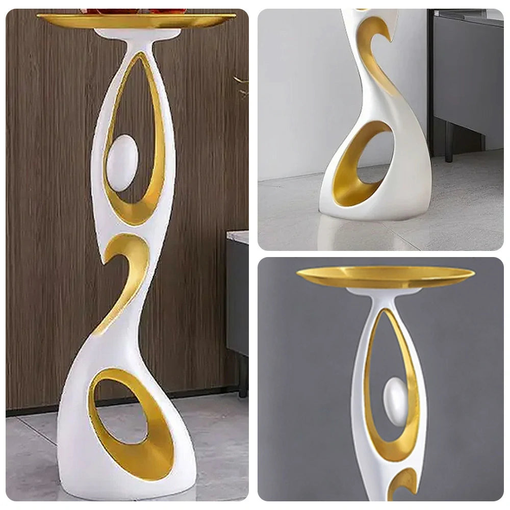 LIVARA Modern Resin Alloy Sculptural Tray Stand – Black & Gold Artistic Figurine for Living Room Decor - White