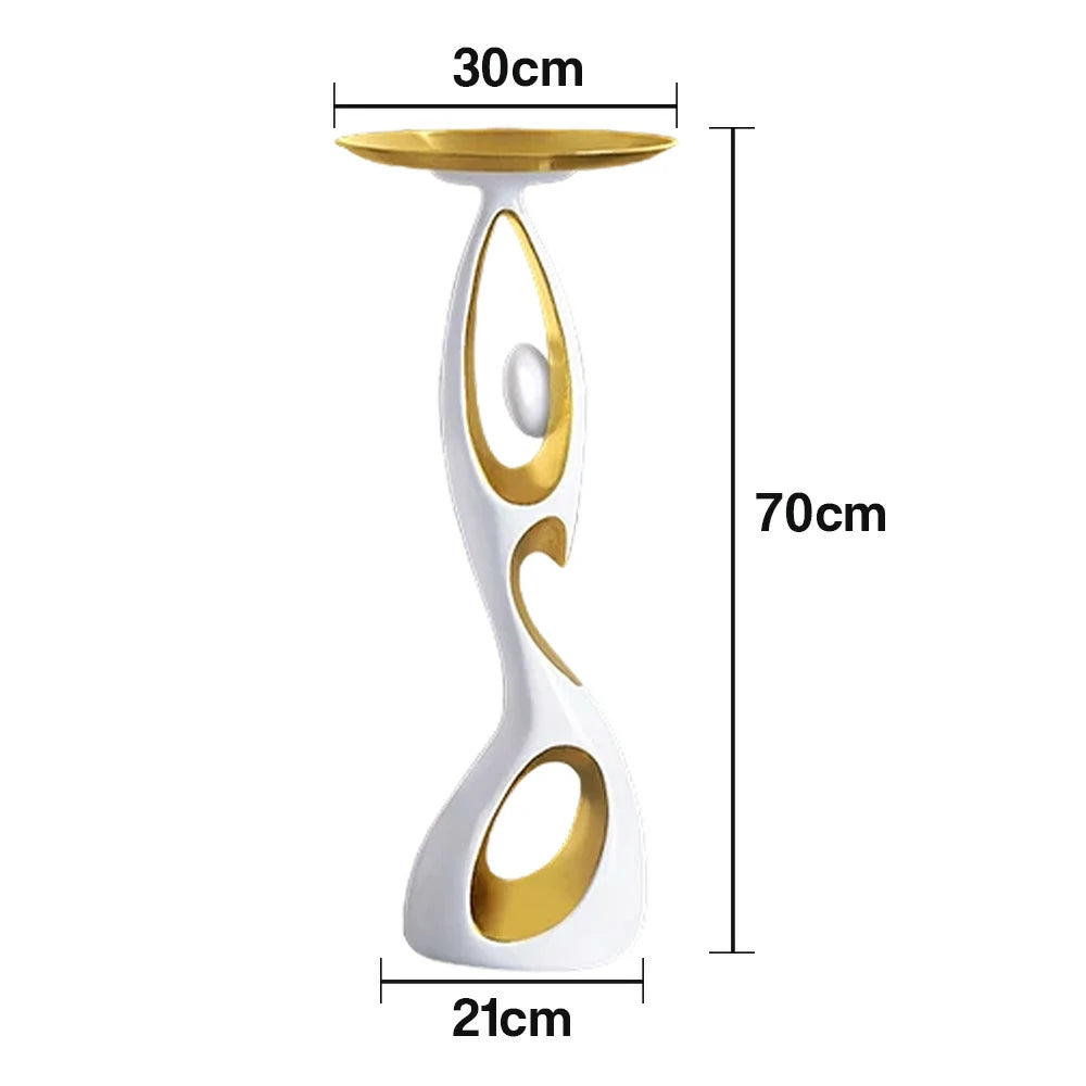 LIVARA Modern Resin Alloy Sculptural Tray Stand – Black & Gold Artistic Figurine for Living Room Decor - White