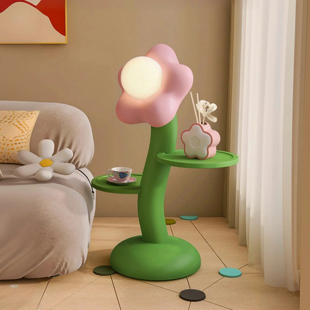 LIVARA Dual-Tray Resin Wood Floor Lamp with Frosted Lampshade – Stable Base & Easy-Clean Surface