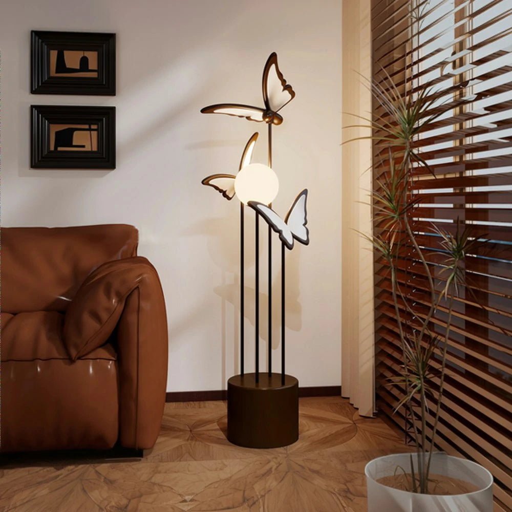 LIVARA Butterfly-Inspired Floor Lamp with Three-Colour Dimmable Lighting - Resin & Iron Frame, Modern Nordic Design - Coffee