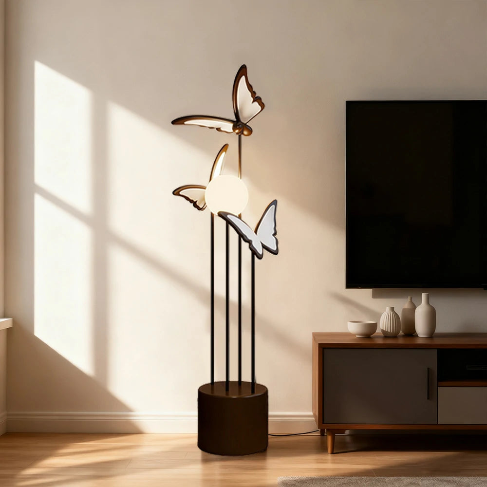 LIVARA Butterfly-Inspired Floor Lamp with Three-Colour Dimmable Lighting - Resin & Iron Frame, Modern Nordic Design - Coffee