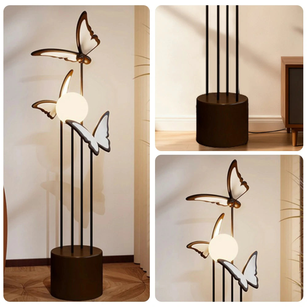 LIVARA Butterfly-Inspired Floor Lamp with Three-Colour Dimmable Lighting - Resin & Iron Frame, Modern Nordic Design - Coffee