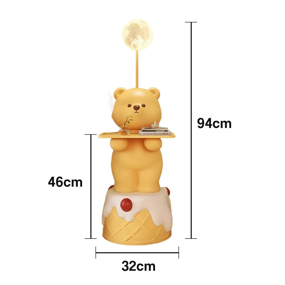 LIVARA Cartoon Bear Floor Lamp with Built-In Tray - Resin & Soft PVC Material, Stable Base, Decorative Storage Design - Yellow