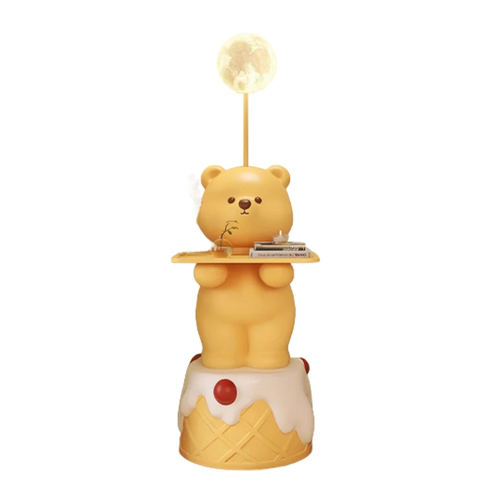 LIVARA Cartoon Bear Floor Lamp with Built-In Tray - Resin & Soft PVC Material, Stable Base, Decorative Storage Design - Yellow