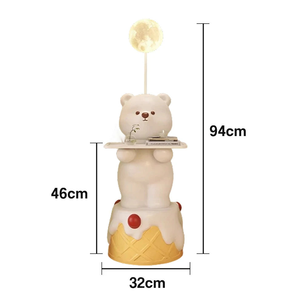 LIVARA Cartoon Bear Floor Lamp with Built-In Tray - Resin & Soft PVC Material, Stable Base, Decorative Storage Design - White