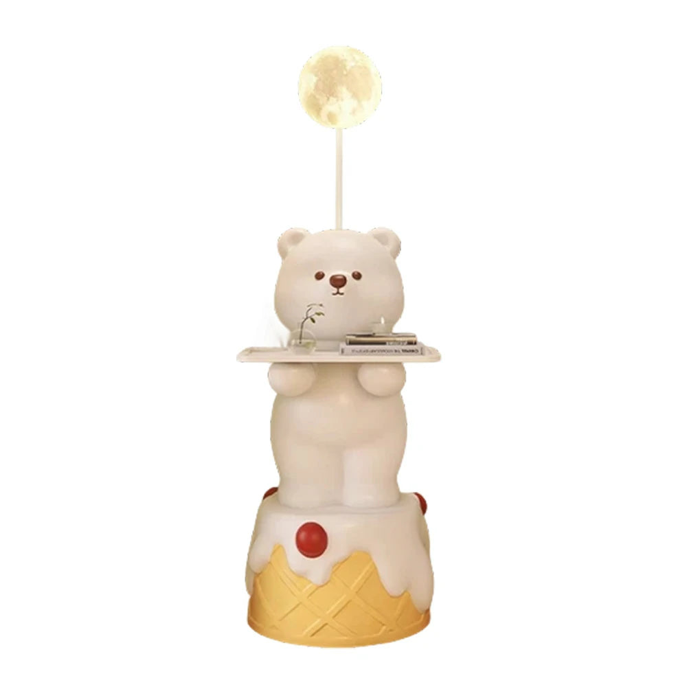 LIVARA Cartoon Bear Floor Lamp with Built-In Tray - Resin & Soft PVC Material, Stable Base, Decorative Storage Design - White