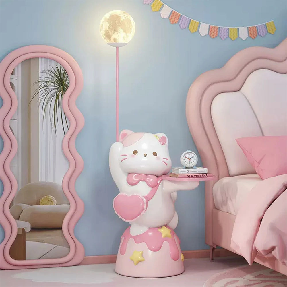LIVARA Sweet Cat Floor Lamp with Built-In Tray - Resin & Soft PVC Material, Stable Base, Decorative Storage Design