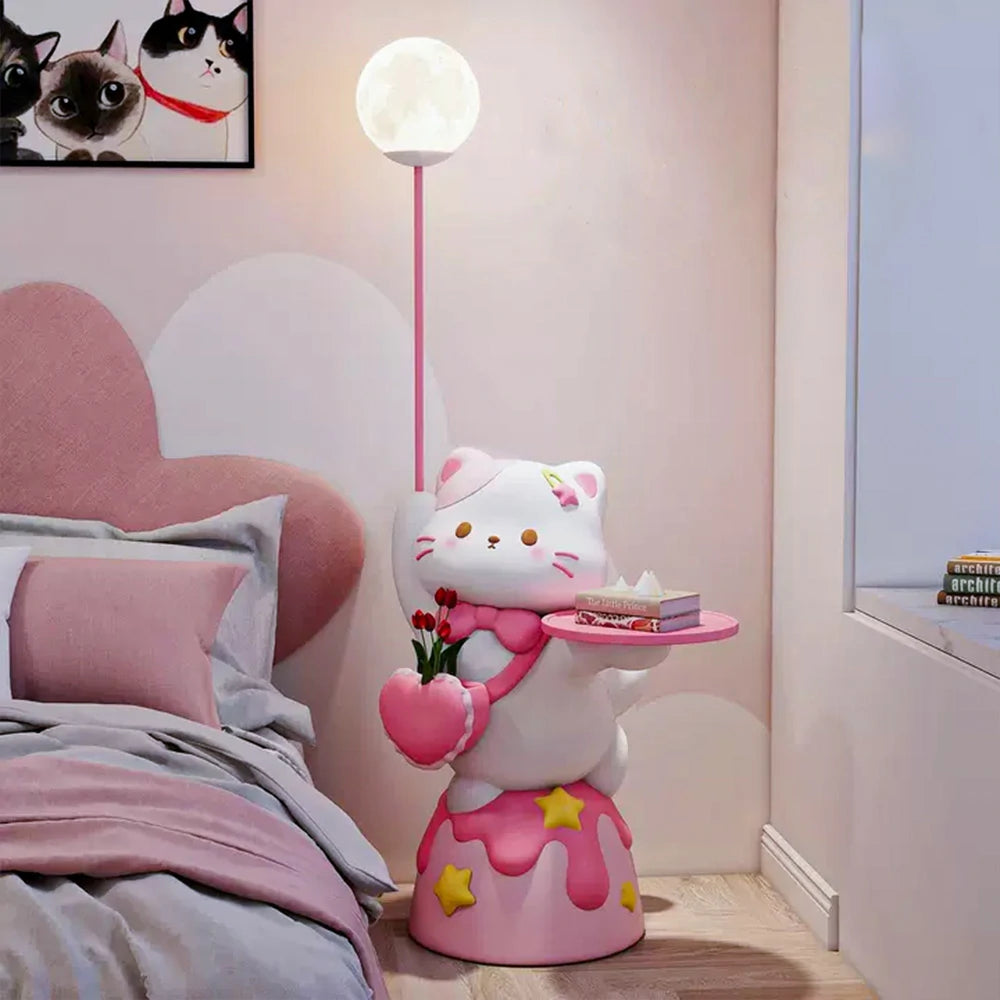 LIVARA Sweet Cat Floor Lamp with Built-In Tray - Resin & Soft PVC Material, Stable Base, Decorative Storage Design