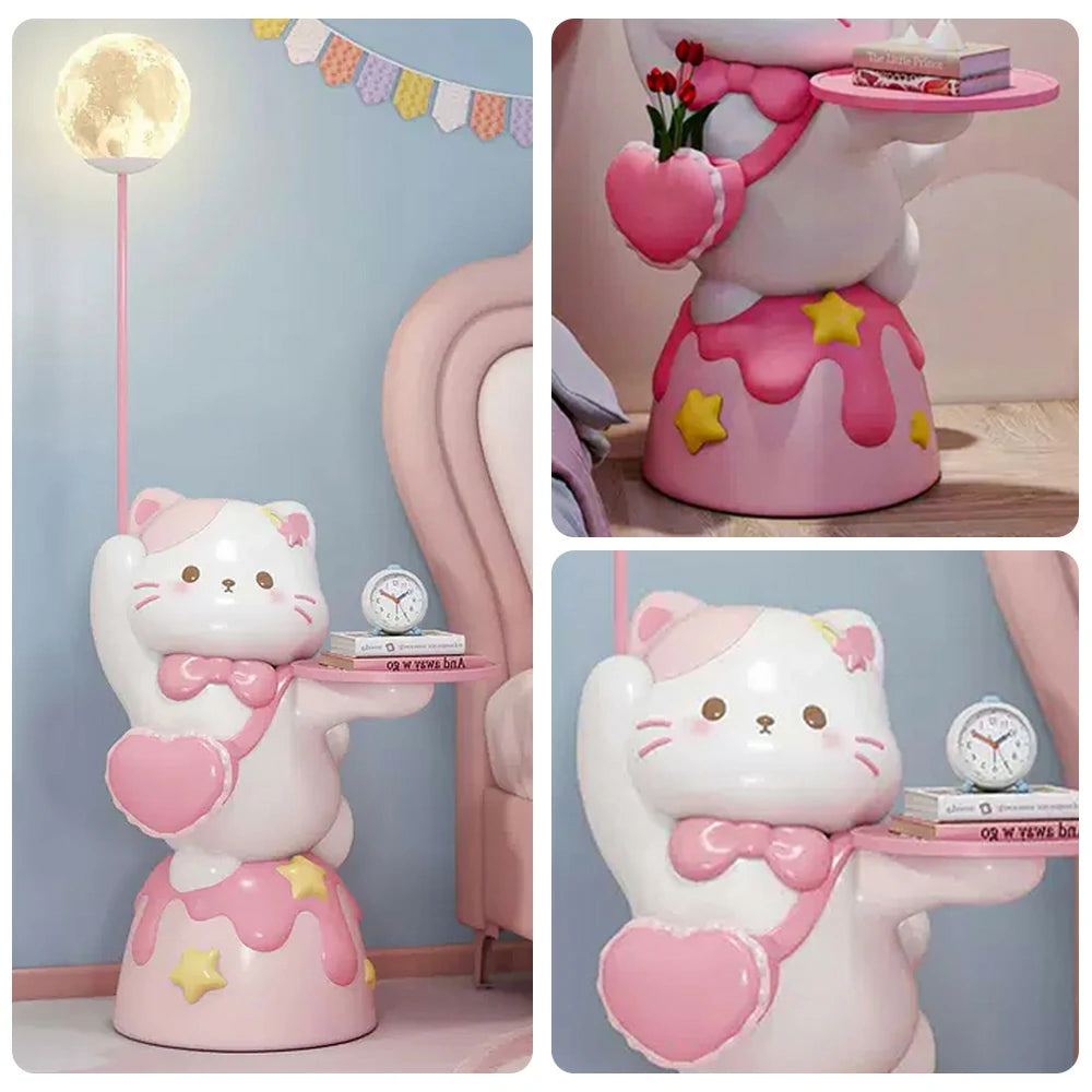 LIVARA Sweet Cat Floor Lamp with Built-In Tray - Resin & Soft PVC Material, Stable Base, Decorative Storage Design