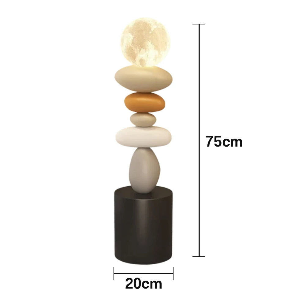 LIVARA Pebble Stacked 3D Moon Lamp - Touch Control Three-Colour Lighting, Resin & Wood Body, USB Rechargeable Design