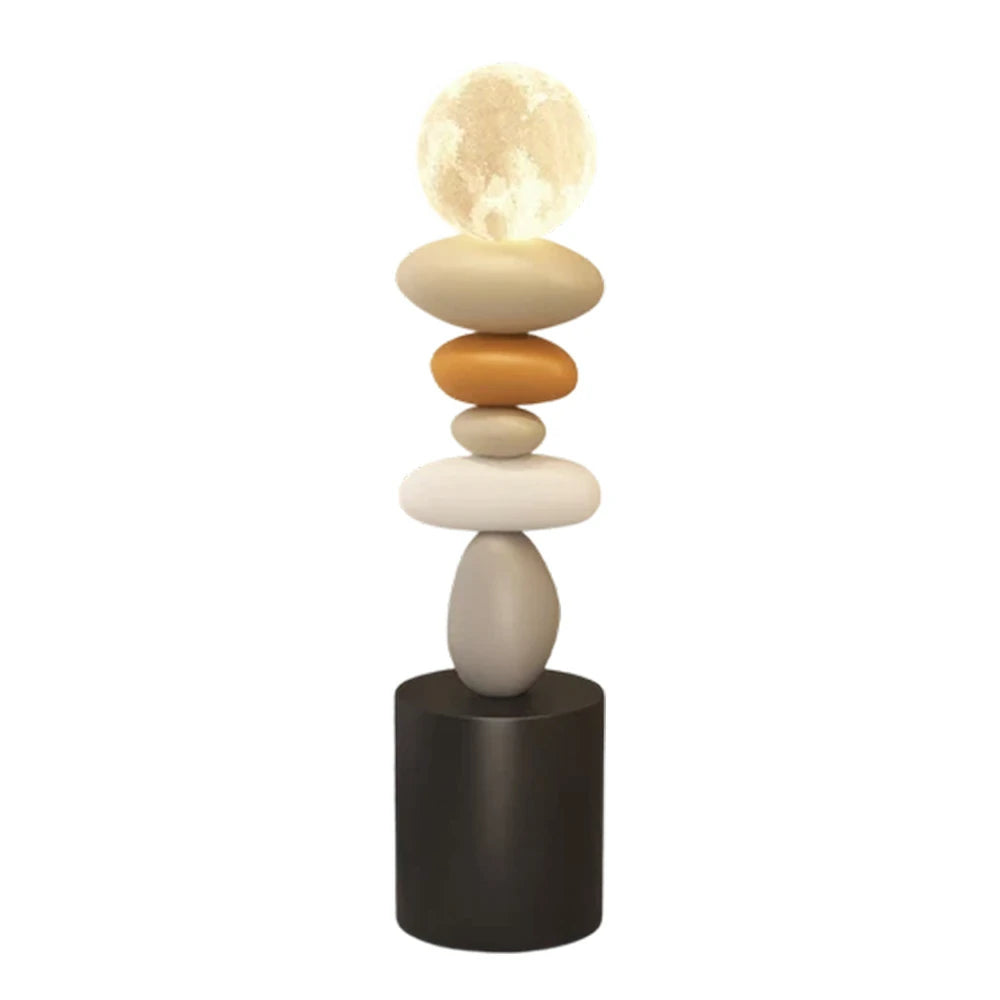 LIVARA Pebble Stacked 3D Moon Lamp - Touch Control Three-Colour Lighting, Resin & Wood Body, USB Rechargeable Design