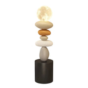 LIVARA Pebble Stacked 3D Moon Lamp - Touch Control Three-Colour Lighting, Resin & Wood Body, USB Rechargeable Design