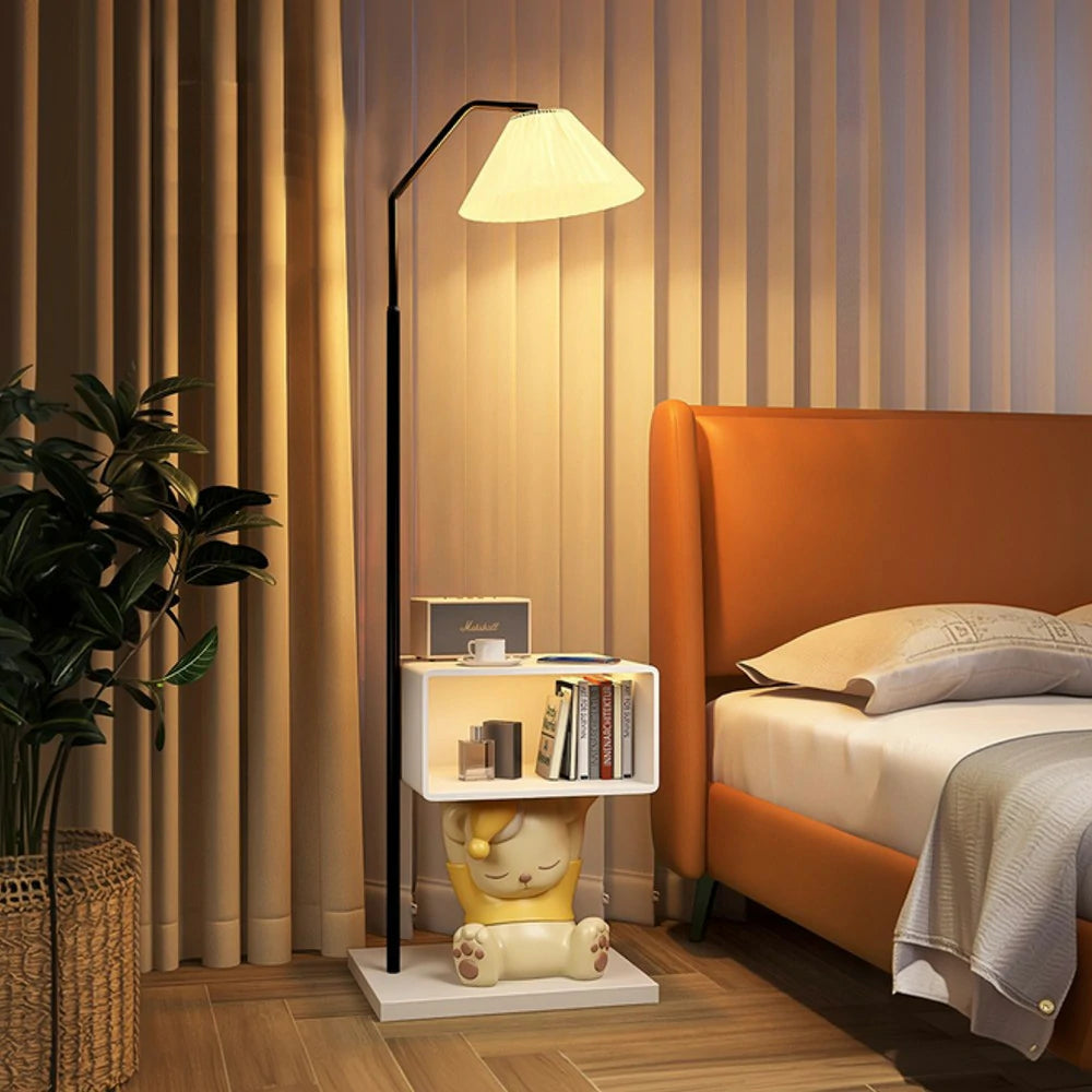 LIVARA 2-in-1 Floor Lamp with Bedside Cabinet – Three-Colour Dimmable Lighting, Resin & Iron Frame, Functional Storage Design