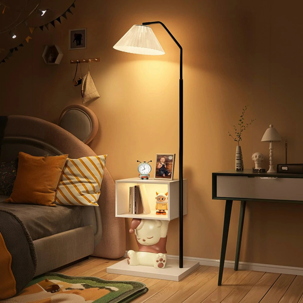 LIVARA 2-in-1 Floor Lamp with Bedside Cabinet – Three-Colour Dimmable Lighting, Resin & Iron Frame, Functional Storage Design