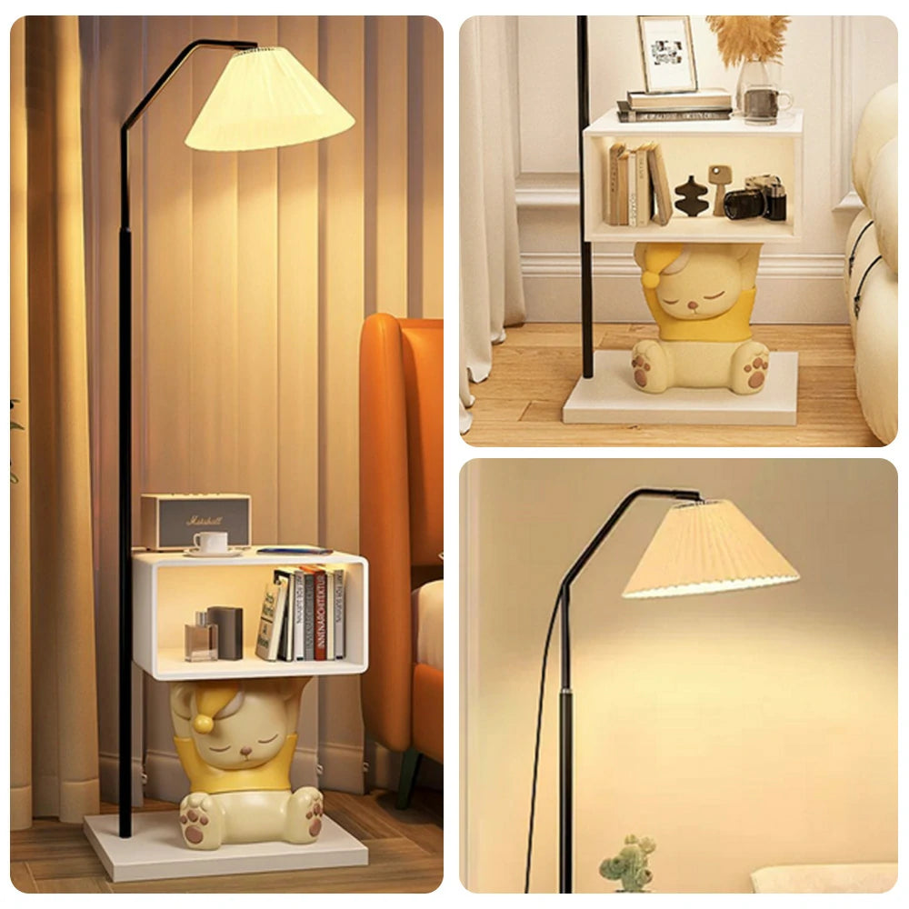LIVARA 2-in-1 Floor Lamp with Bedside Cabinet – Three-Colour Dimmable Lighting, Resin & Iron Frame, Functional Storage Design
