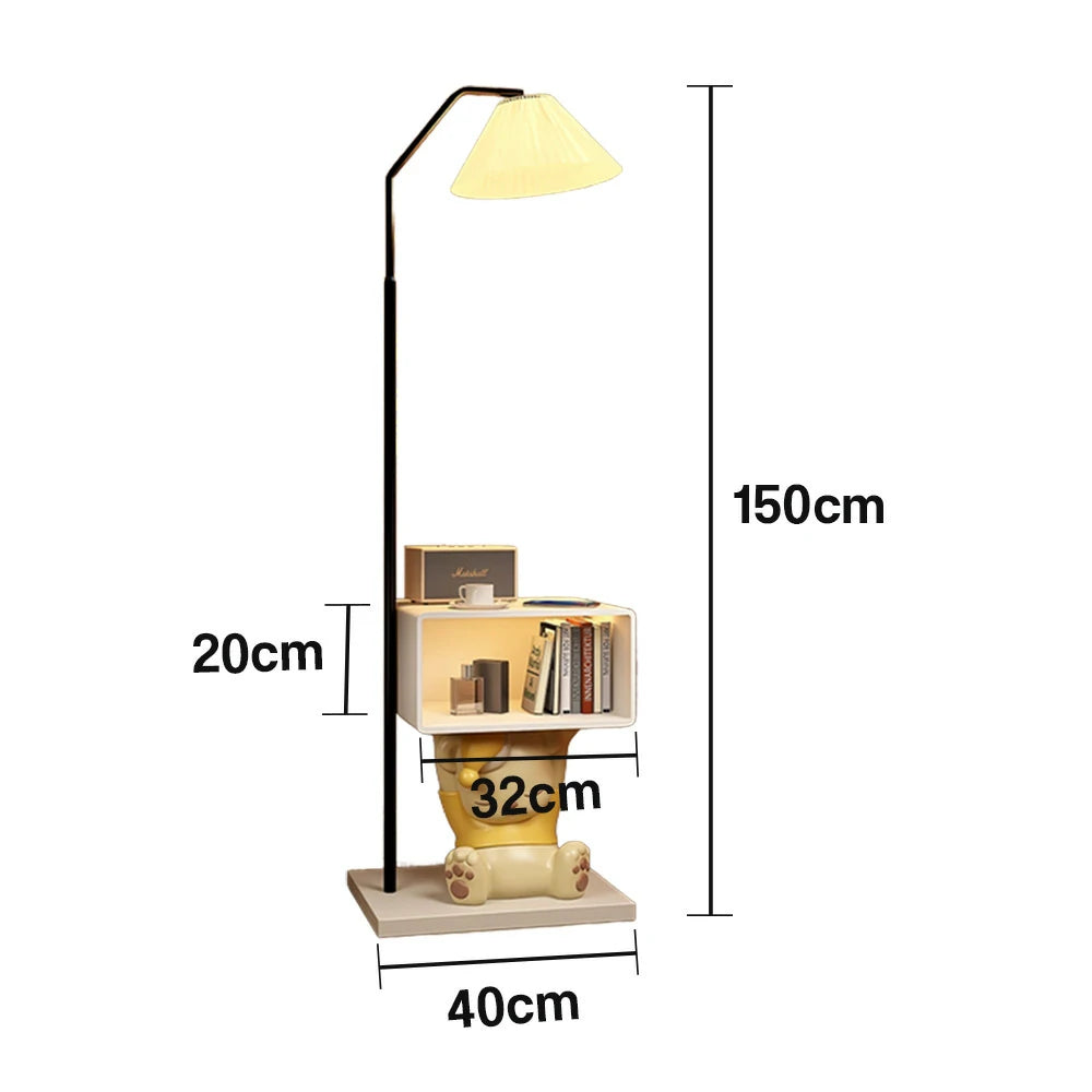 LIVARA 2-in-1 Floor Lamp with Bedside Cabinet – Three-Colour Dimmable Lighting, Resin & Iron Frame, Functional Storage Design