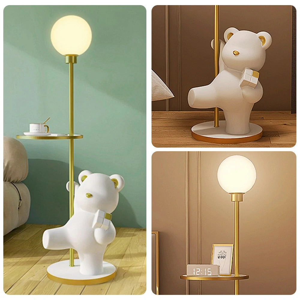 LIVARA Cube Bear Floor Lamp with Storage Tray – 360° Rotatable LED Light, Anti-Dizziness Illumination, Wide Stable Base, Modern Decorative Design - White