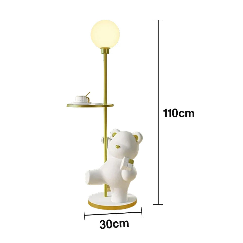 LIVARA Cube Bear Floor Lamp with Storage Tray – 360° Rotatable LED Light, Anti-Dizziness Illumination, Wide Stable Base, Modern Decorative Design - White
