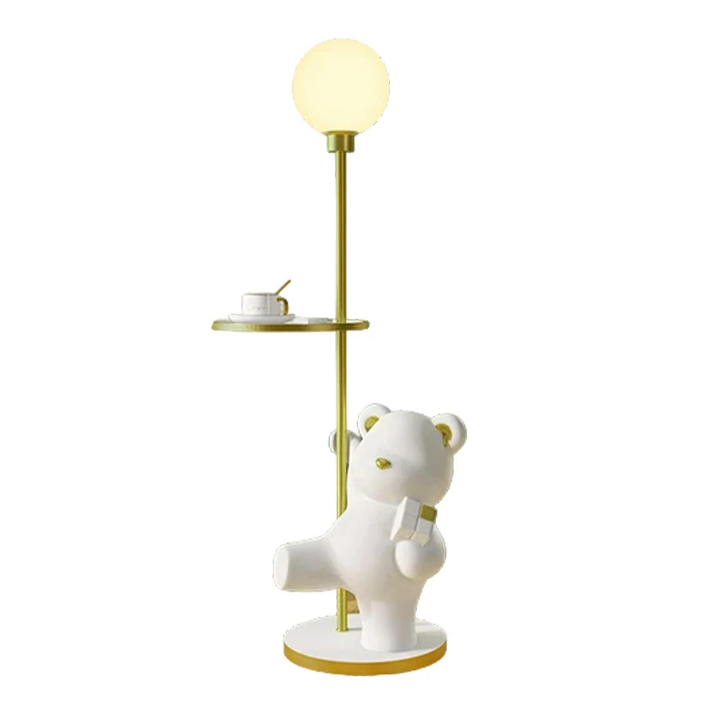LIVARA Cube Bear Floor Lamp with Storage Tray – 360° Rotatable LED Light, Anti-Dizziness Illumination, Wide Stable Base, Modern Decorative Design - White
