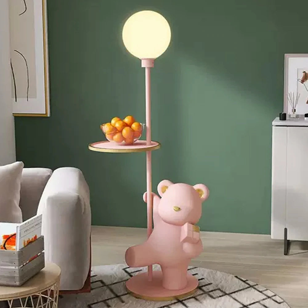 LIVARA Cube Bear Floor Lamp with Storage Tray – 360° Rotatable LED Light, Anti-Dizziness Illumination, Wide Stable Base, Modern Decorative Design - Pink